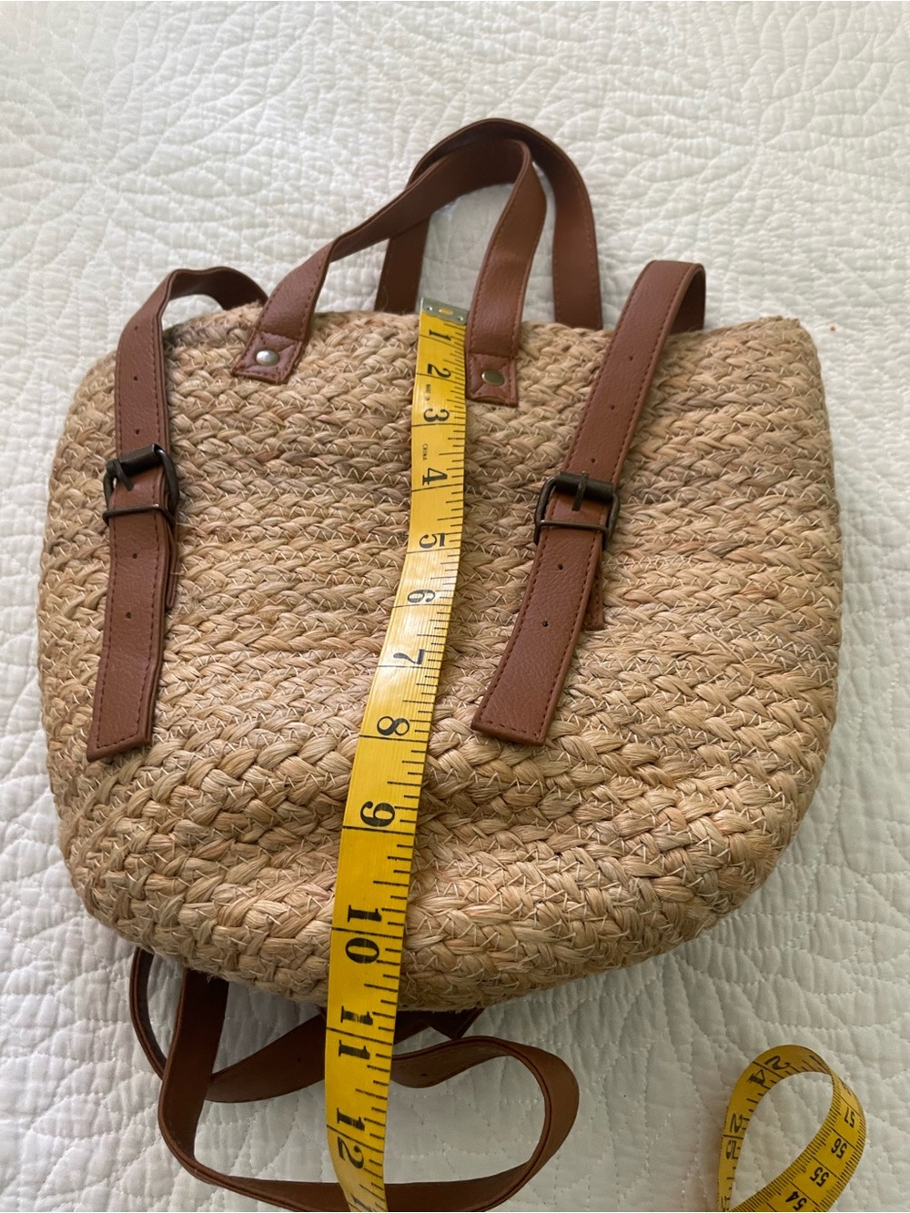 Anthropologie XIX-palms Straw insulated Backpack with Brown Leather Straps - Picture 4 of 7